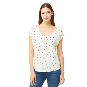 ZARA White Black Star Novelty Print Short Sleeve Relaxed Fit Casual Top Size M